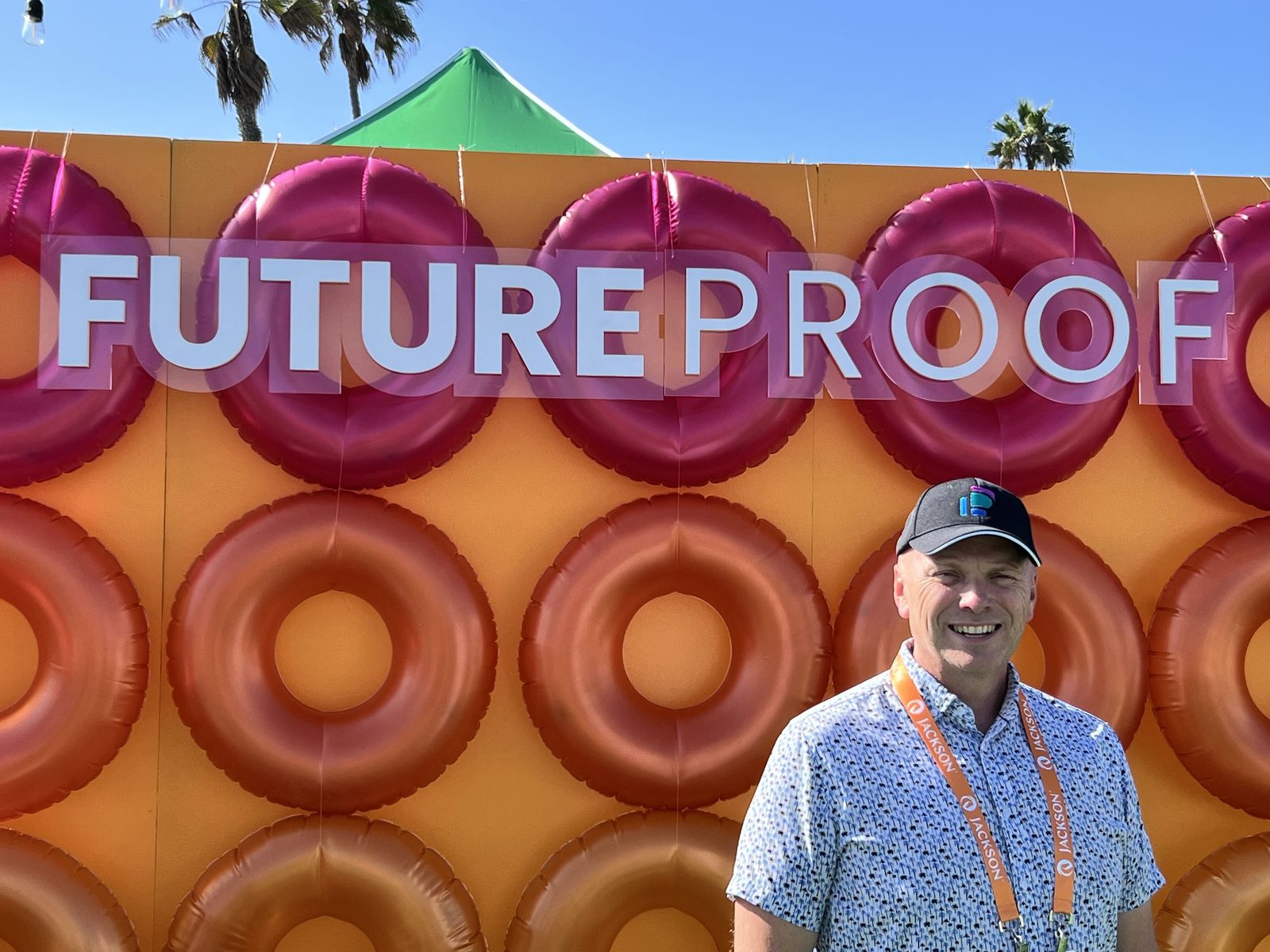 Ed Wright at the Future Proof 2026 signage in Huntington Beach